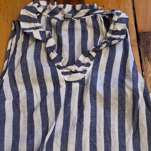 Blue and White Striped Linen Sleeveless Top - Picture 3 of 7